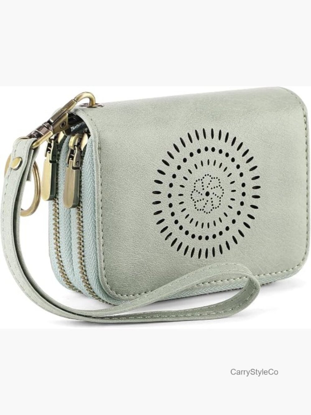 Leather Credit Card Holder Wristlet RFID Blocking Double Zipper with ID Window